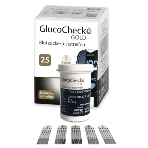 GlucoCheck GOLD - 25 Blutzuckerteststreifen zur Kontrolle des Blutzucker-Wertes - Kompatibel mit GlucoCheck GOLD Blutzuckermessgerät GlucoCheck GOLD - 25 Blutzuckerteststreifen zur Kontrolle des Blutzucker-Wertes - Kompatibel mit GlucoCheck GOLD Blutzuckermessgerät von aktivmed