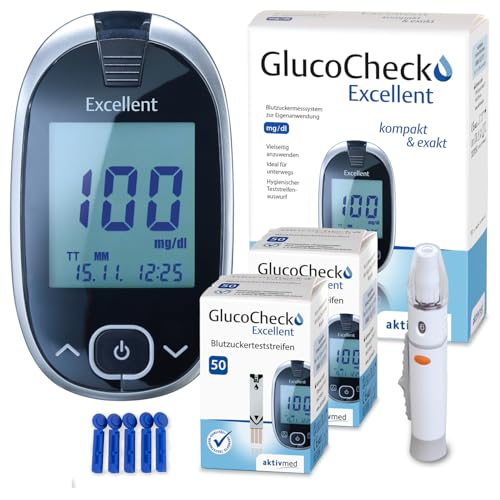 GlucoCheck Excellent Starter-Set (mg/dl) mit 110 Blutzuckerteststreifen von aktivmed