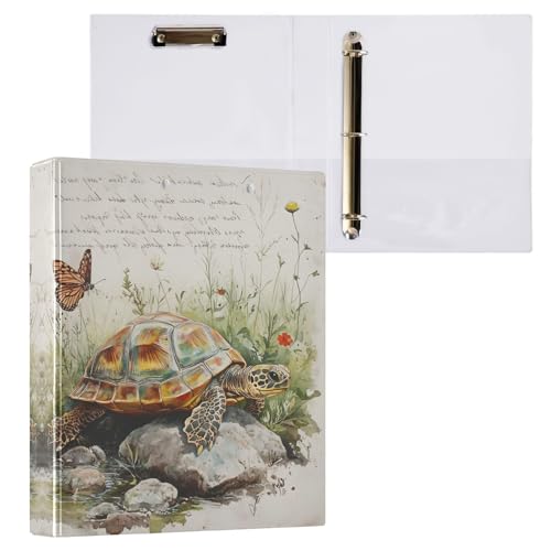 ALAZA 3-Ringbuch mit Klemmbrettern, 3,8 cm runde Ringe, leicht zu organisieren, 2,5 cm Ordner, passend für Briefpapier, Schildkröte, Schmetterling, Blume, groß, 3 Löcher, für Schule, Büro, von alaza