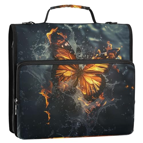 ALAZA Ordner mit Reißverschluss und Schmetterling im Feuer und Wasser, 3,8 cm, 3-Ringordner, Organizer mit Schultergurt und Griff, für Zuhause, Büro, Arbeit ALAZA Ordner mit Reißverschluss und Schmetterling im Feuer und Wasser, 3,8 cm, 3-Ringordner, Organizer mit Schultergurt und Griff, für Zuhause, Büro, Arbeit von alaza