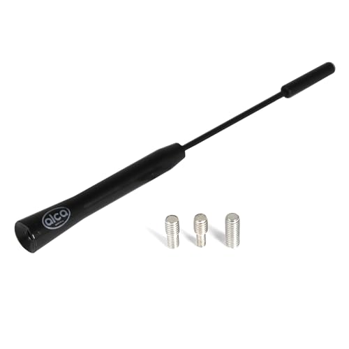 alca® Auto-Antenne kurz 16,5cm universal Dachantenne aus Aluminium Radio AM/FM schwarz + M4 M5 M6 Adapter-Set von alca