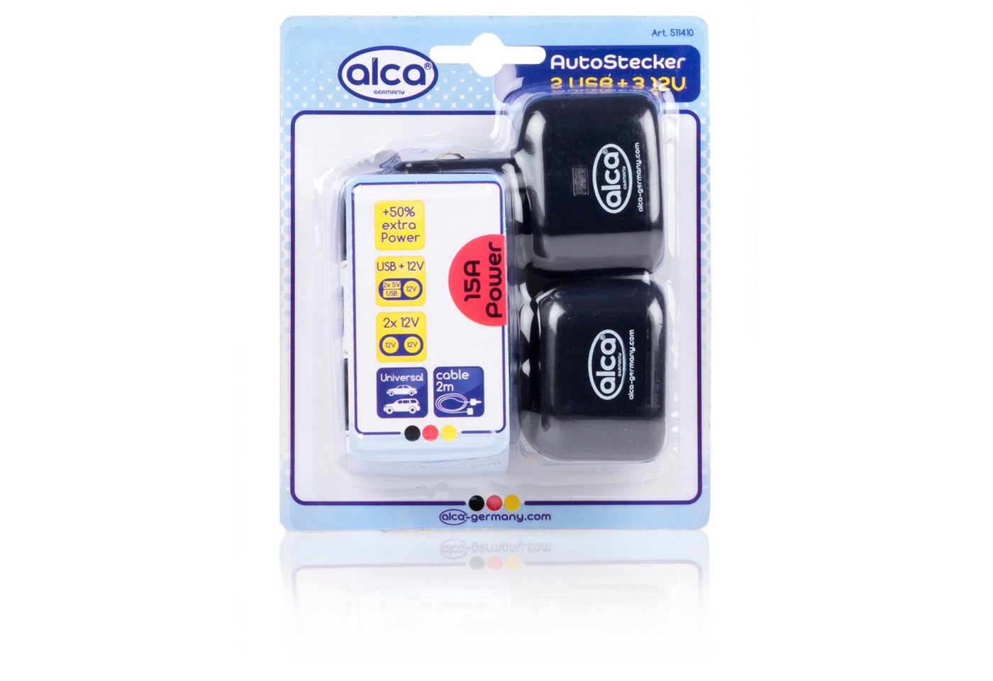 alca Auto Stecker 2 USB und 3 12V Multistecker KFZ Adapter von alca