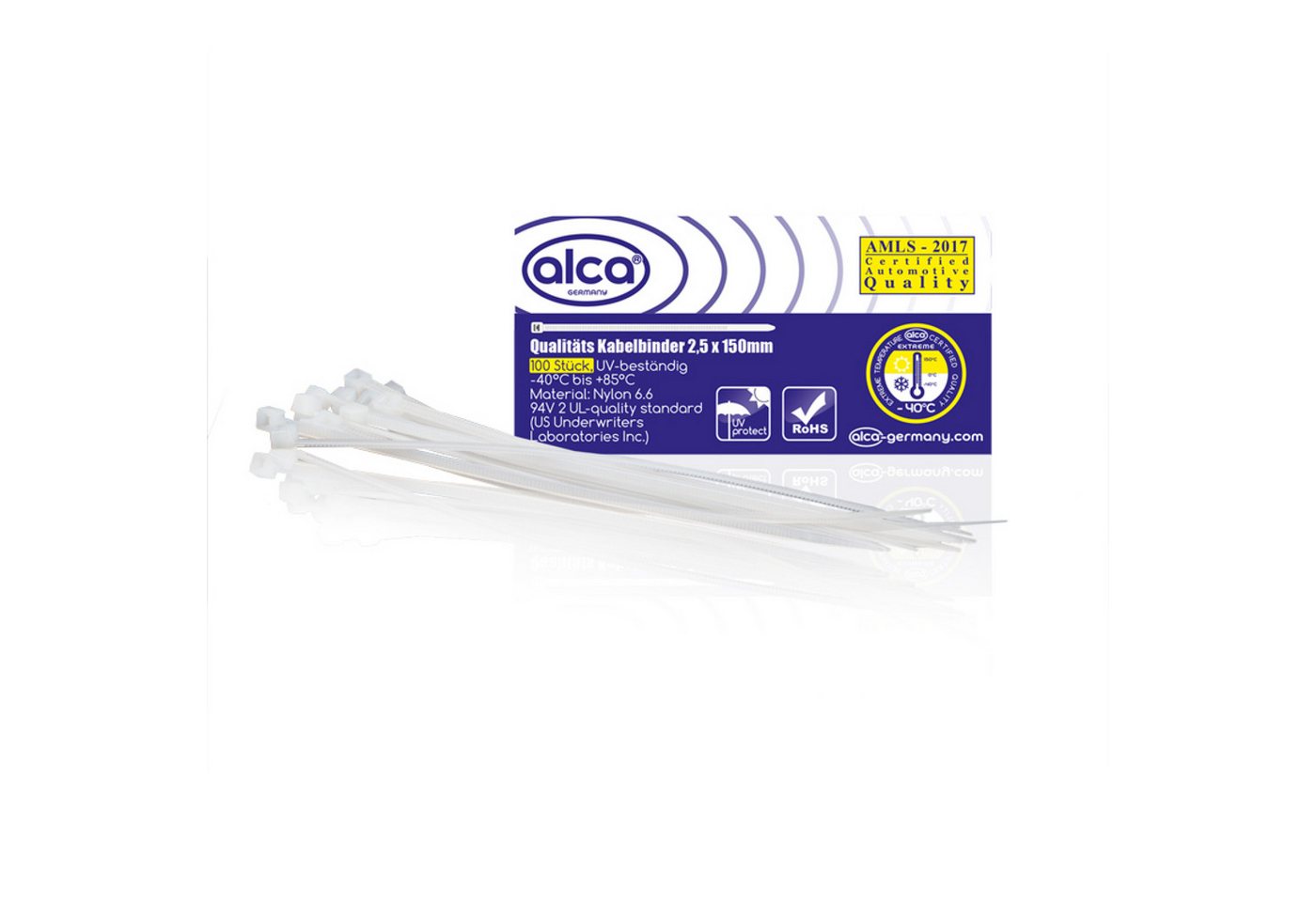 alca Kabelbinder alca® Kabelbinder 2,5*150mm 100 St. weiß 8 kg Zugfestigkeit UV-best (Set, 100-St) von alca