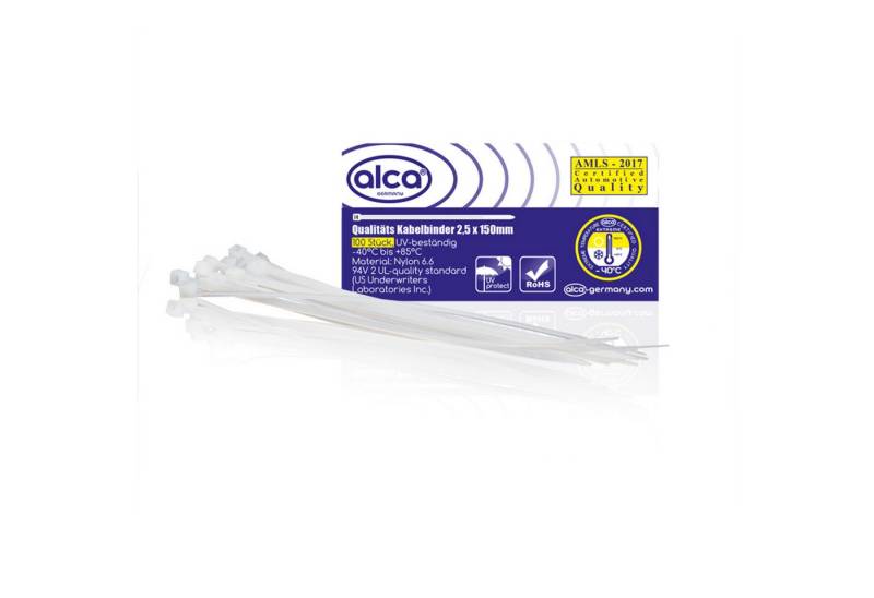 alca Kabelbinder alca® Kabelbinder 2,5*150mm 100 St. weiß 8 kg Zugfestigkeit UV-best (Set, 100-St) von alca