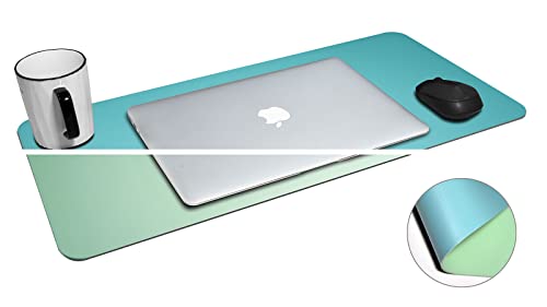 Multifunktionales Leder-Mauspad, Tisch-Pad, wasserdichte Schreibtischunterlage für Schreibtisch, Leder-Maus-Schreibtischunterlage für Büro und Zuhause (grün + blau, 23.6 * 11.8“) von alfoem