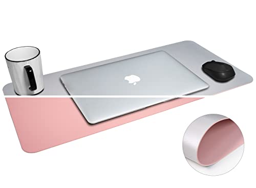Multifunktionales Leder-Mauspad, Tisch-Pad, wasserdichte Schreibtischunterlage für Schreibtisch, Leder-Maus-Schreibtischunterlage für Büro und Zuhause (rosa + silber, 23.6 * 11.8‘’) von alfoem