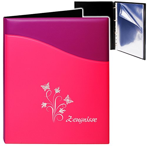 A4 - Ringbuch/Zeugnisringbuch - " Zeugnisse " " Schmetterlinge & Blumen - 3D Kunst-Leder Effekt - lila/pink - rosa " - Erweiterbar für Einsteckseiten + .. von alles-meine.de GmbH