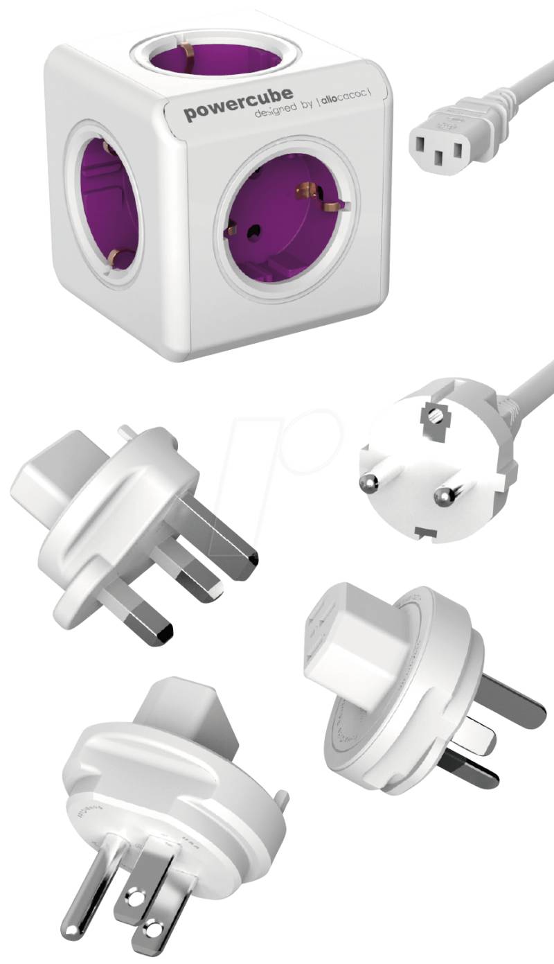 ALLO DERU3P - Mehrfachsteckdose, Powercube, 4-fach, ReWirable, USB, weiß/lila von allocacoc