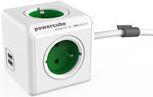 Allocacoc PowerCube Extended, power distribution unit with USB ports, 3 sockets type E, 1.5m, white/green POWERCUBE EXT. USB GREEN TYPEE (6403GN/BEEUPC) von allocacoc