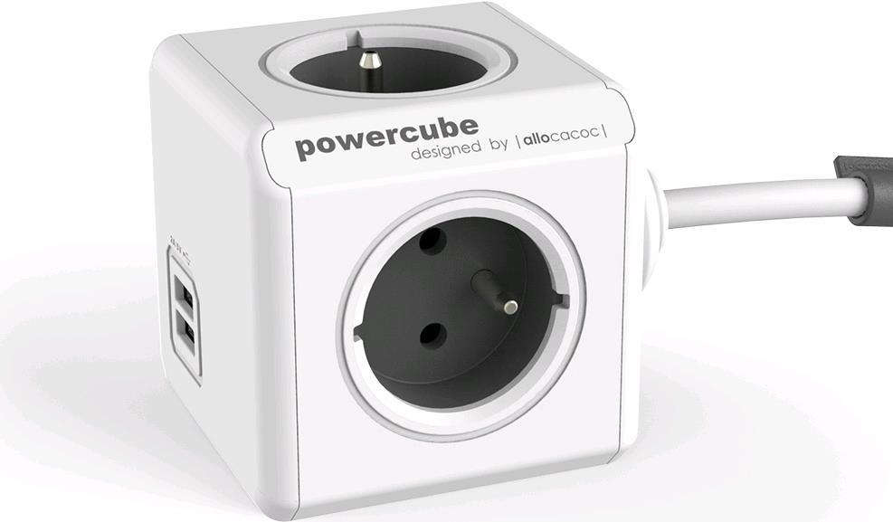 Allocacoc PowerCube Extended USB E(FR) - 3m Verlängerungskabel 4 AC-Ausgänge (PowerCube Extended USB 3m) von allocacoc