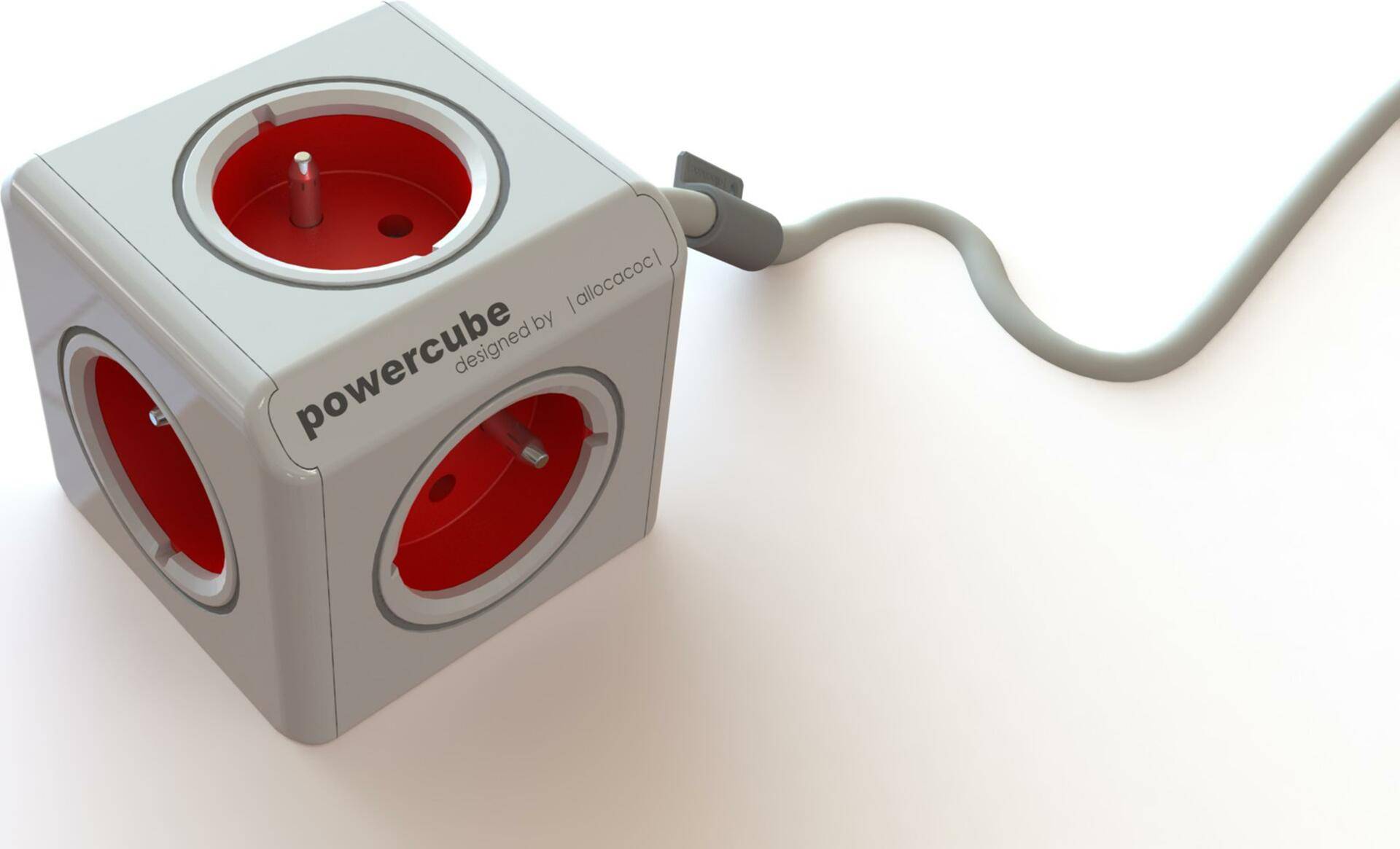 Allocacoc PowerCube Verlängerungskabel Innenraum 1,5 m 5 AC-Ausgänge Grau - Rot - Weiß (6300RD/BEEXPC) von allocacoc