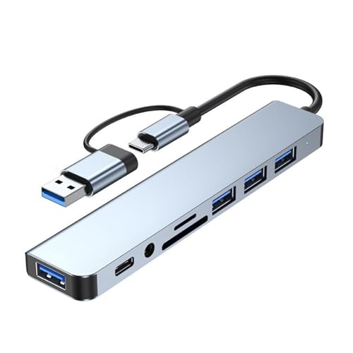Aluminium-USB-C-Adapter mit 8 Anschlüssen und 4 USB-Port-Splittern, kleiner Kartenleser und 3,5-Zoll-Audioanschluss, effizient Aluminium-USB-C-Adapter mit 8 Anschlüssen und 4 USB-Port-Splittern, kleiner Kartenleser und 3,5-Zoll-Audioanschluss, effizient von alloneslife
