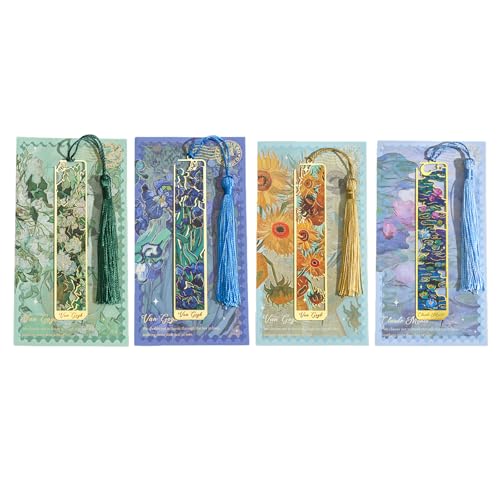 Lesezeichen mit Blumenmuster, hohl, Metall, mit Quasten, Lesezeichen für Lehrer, Buchliebhaber, Studenten, Weihnachtsgeschenk, 4 Stück Lesezeichen mit Blumenmuster, hohl, Metall, mit Quasten, Lesezeichen für Lehrer, Buchliebhaber, Studenten, Weihnachtsgeschenk, 4 Stück von alloneslife