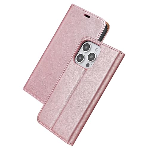 alloneslife Upgrades Brieftaschen-Schutzhülle mit Kartenhalter, Vintage-PU-Leder, Ständer-Verschlüsse, stoßfeste Folios-Hüllen für Handy 16, Roségold von alloneslife