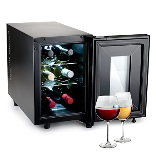 alpina Weinkühlschrank 18L - Weinkühler für 6 Flaschen - Flaschenkühler 230V - Temperatur Regelbar von 11°C bis 18°C - Glastür und Innenbeleuchtung - Geräuscharm bis Geräuschlos - Schwarz von alpina