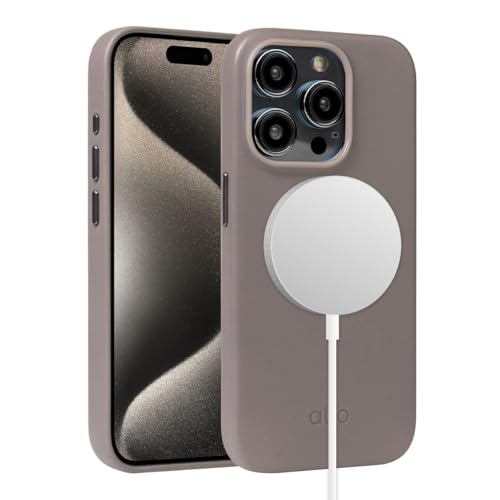 alto Magnetische Lederhülle entworfen für iPhone 15 Pro, CLOP Serie Drop Protective Premium Handmade Italian Leather Phone Case (Cement Gray) von alto