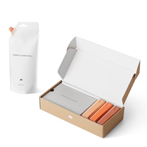am Bildschirmreiniger Set 3er Pack 200 ml Nachfüllung - Screen Cleaner All-in-One Display Reiniger für Auto, Smartphone, Tablets - Handy Reinigungsset mit Bildschirm Reinigungstüchern und Spray Orange von am