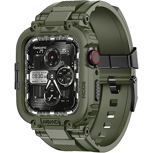 amBand Armband Kompatibel mit Apple Watch 9/8 45mm mit Schutzhülle, M1 Serie Sport Gehäuse Robust Hülle mit Band für iWatch Serie 8/7/SE/SE2/6/5/4/3/2/1 42mm 44 mm 45 mm Herren ArmeeGrün amBand Armband Kompatibel mit Apple Watch 9/8 45mm mit Schutzhülle, M1 Serie Sport Gehäuse Robust Hülle mit Band für iWatch Serie 8/7/SE/SE2/6/5/4/3/2/1 42mm 44 mm 45 mm Herren ArmeeGrün von amBand