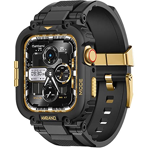 amBand Armband Kompatibel mit Apple Watch SE 40mm, M1 Sport Serie Robust Hülle mit TPU Strap Military Schutzhülle Tough Schutz mit Gehäuse für iWatch 8/7/6/SE/SE2/5/4/3/2 41mm 38mm Herren Schwarz Gold von amBand