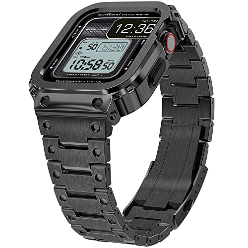 amBand Edelstahlband und Gehäuse kompatibel mit Apple Watch Series SE2/SE/6/5/4 44mm, Moving Fortress Pro Rugged Protective Bumper Luxury Metal Cover und Link für iWatch Herren Schwarz amBand Edelstahlband und Gehäuse kompatibel mit Apple Watch Series SE2/SE/6/5/4 44mm, Moving Fortress Pro Rugged Protective Bumper Luxury Metal Cover und Link für iWatch Herren Schwarz von amBand