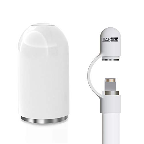 TechMatte Kappe für Apple Pencil 1. Generation (Weiß Kappe + Kappenhalter), Magnetische Ersatzkappe und Halter (1) von amFilm