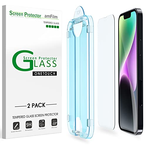 amFilm (2 Stück Schutzfolie für iPhone 14 Plus 2022 (6.7") und iPhone 13 Pro Max (6.7"), OneTouch Glas Displayschutzfolie mit Easy Installation Kit, Hüllenfreundlich von amFilm