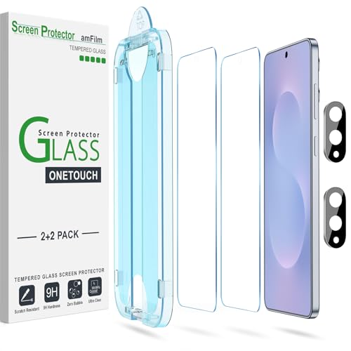 amFilm 2+2 Stück Schutzfolie für Samsung Galaxy S25 Edge 5G, Härte 9H mit Kameraobjektivschutz aus Gehärtetem Glas, Einfachste Installation und Blasenfrei von amFilm