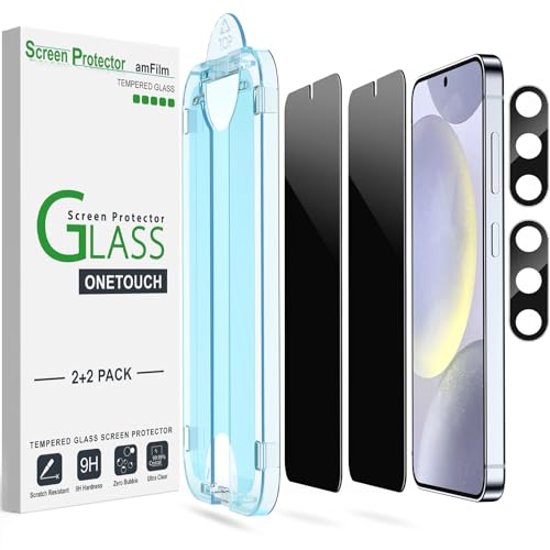 amFilm 2+2 Stück Sichtschutz Schutzfolie für Samsung Galaxy S24 Plus 5G mit Kamera-Objektivschutz [Anti Spy and Privacy Protection] HD Clear mit Easy Installation Tray von amFilm