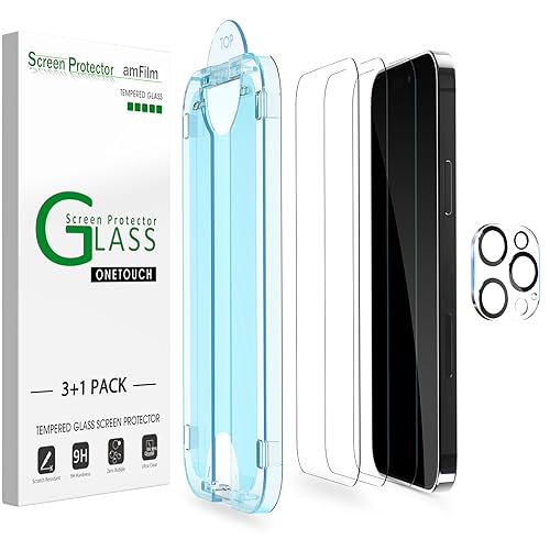 amFilm 3+1 Stück OneTouch Glas Schutzfolie für iPhone 15 Pro Max (6.7", 2023) mit Easy Installation Kit, Hülle Freundlich von amFilm