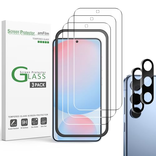 amFilm 3+2 Stück Schutzfolie für Samsung Galaxy S24 FE mit Kameraobjektivschutz, HD Klar, Kratzfest, Blasenfrei, Hüllenfreundlich, Einfache Installation von amFilm