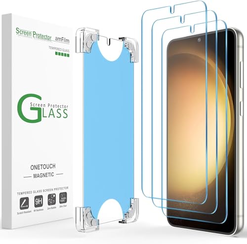 amFilm 3 Pack Magnetic OneTouch S23 Plus 6.6" Screen Protector [Eco Friendly & Reduce Plastic] [Indestructible Ultra 9H Tempered Glass] [30 seconds Auto-Alignment & Ultra Fast Installation] von amFilm