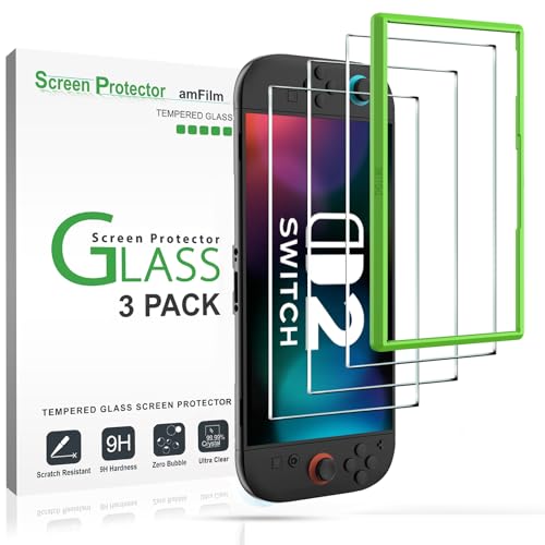 amFilm Displayschutzfolie Glas (3 Stück) für Nintendo Switch 2 Model 2025, Schutzfolie für Nintendo Switch 2 von amFilm