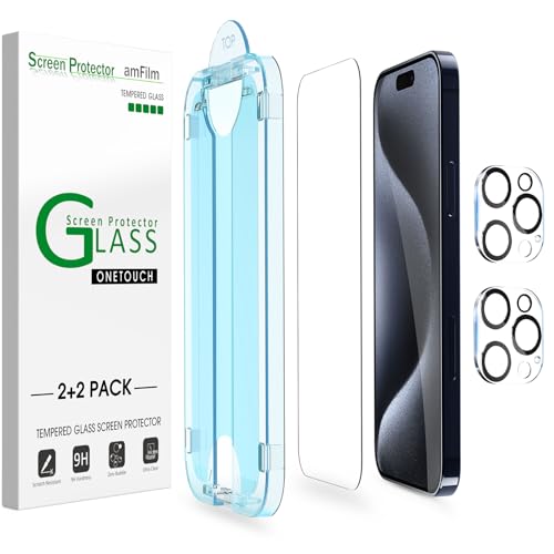 amFilm OneTouch Glas Schutzfolie für iPhone 15 Pro Max (6.7", 2023) mit Easy Installation Kit, Hülle Freundlich (2) von amFilm