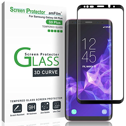 amFilm Schutzfolie für Galaxy S9 Plus, Vollständige Abdeckung (3D Abgerundete) Displayschutzfolie für Samsung Galaxy S9+ (Schwarz) von amFilm