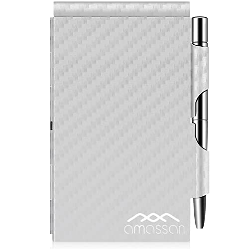 amassan Kleines Notizbuch aus Metall, Mini-Notizblock, kleiner Taschen-Notizblock aus Aluminium mit Mini-Metallstift und 60-Seiten-Blättern - Notizbücher Notizblöcke (Silver Stripes) von amassan