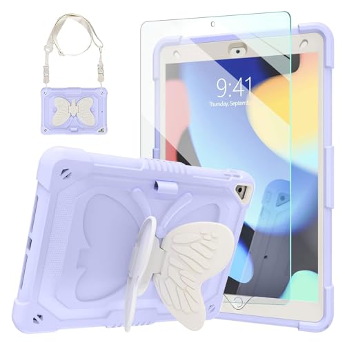 Schutzhülle für iPad 10.2 für Kinder, Mädchen, iPad 9. / 8. / 7. Generation, mit Displayschutzfolie aus gehärtetem Glas und Schultergurt, Ambison robuste Schutzhülle für iPad 10,2 Zoll 2021/2020/2019… von ambison