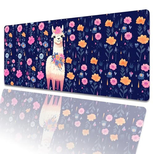 amepay Charmantes Gaming-Mauspad mit Lama-Blumenmuster, 80 x 30 cm, niedliche, große, erweiterte Schreibtischunterlage mit rutschfester Gummiunterseite, großes Mauspad für Laptop, Computer, PC, für von amepay