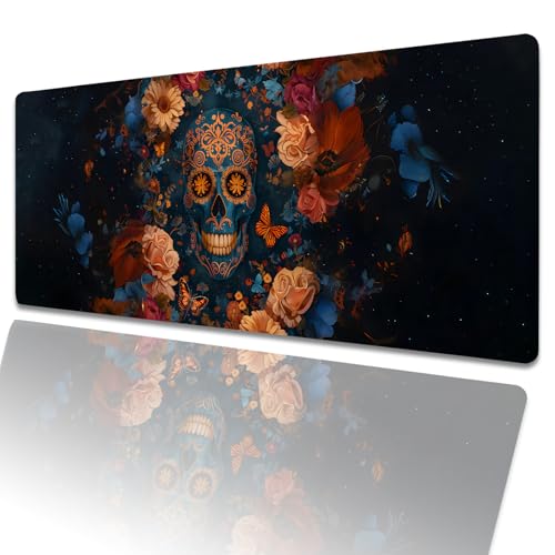 amepay Dekoratives Gaming-Mauspad mit Totenkopf-Blumenmuster, 80 x 30 cm, Gothic, große erweiterte Schreibtischunterlage mit rutschfester Gummiunterseite, cooles großes Mauspad für Laptop, Computer amepay Dekoratives Gaming-Mauspad mit Totenkopf-Blumenmuster, 80 x 30 cm, Gothic, große erweiterte Schreibtischunterlage mit rutschfester Gummiunterseite, cooles großes Mauspad für Laptop, Computer von amepay