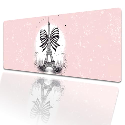 amepay Gaming-Mauspad Paris Eiffelturm, 80 x 30 cm, niedliche gestreifte Schleife, große erweiterte Schreibtischunterlage mit rutschfester Gummiunterseite, rosa großes Mauspad für Computer, PC, für amepay Gaming-Mauspad Paris Eiffelturm, 80 x 30 cm, niedliche gestreifte Schleife, große erweiterte Schreibtischunterlage mit rutschfester Gummiunterseite, rosa großes Mauspad für Computer, PC, für von amepay