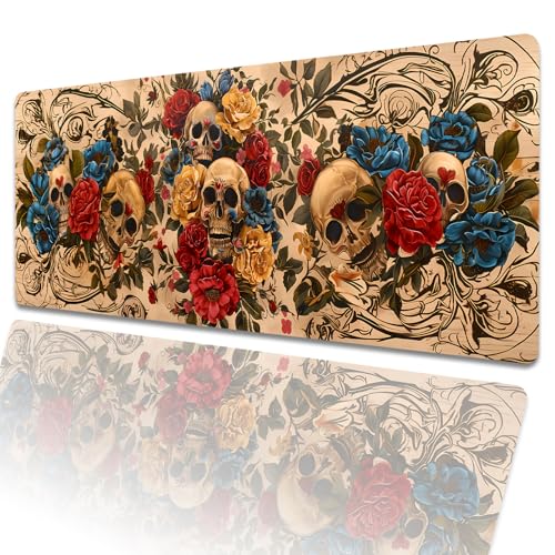 amepay Gaming-Mauspad mit Gothic-Totenkopf-Rose, 80 x 30 cm, Gothic-Tattoo, große erweiterte Schreibtischunterlage mit rutschfester Gummiunterseite, großes Mauspad für Laptop, Computer, PC, für Gamer amepay Gaming-Mauspad mit Gothic-Totenkopf-Rose, 80 x 30 cm, Gothic-Tattoo, große erweiterte Schreibtischunterlage mit rutschfester Gummiunterseite, großes Mauspad für Laptop, Computer, PC, für Gamer von amepay