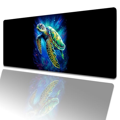 amepay Gaming-Mauspad mit Meeresschildkröte, 80 x 30 cm, Muschelwellen, große erweiterte Schreibtischunterlage mit rutschfester Gummiunterseite, großes Mauspad für Laptop, Computer, PC, für Gamer von amepay