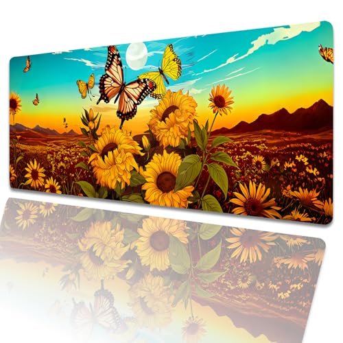 amepay Gaming-Mauspad mit Schmetterlings-Sonnenblume, 80 x 30 cm, Sonnenschein-Blumenmuster, große erweiterte Schreibtischunterlage mit rutschfester Gummiunterseite, großes Mauspad für Laptop amepay Gaming-Mauspad mit Schmetterlings-Sonnenblume, 80 x 30 cm, Sonnenschein-Blumenmuster, große erweiterte Schreibtischunterlage mit rutschfester Gummiunterseite, großes Mauspad für Laptop von amepay