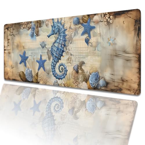 amepay Gaming-Mauspad mit Seepferdchen-Motiv, 80 x 30 cm, nautische Karte, Muschel, große erweiterte Schreibtischunterlage mit rutschfester Gummiunterseite, großes Mauspad für Computer, Gamer, Büro amepay Gaming-Mauspad mit Seepferdchen-Motiv, 80 x 30 cm, nautische Karte, Muschel, große erweiterte Schreibtischunterlage mit rutschfester Gummiunterseite, großes Mauspad für Computer, Gamer, Büro von amepay