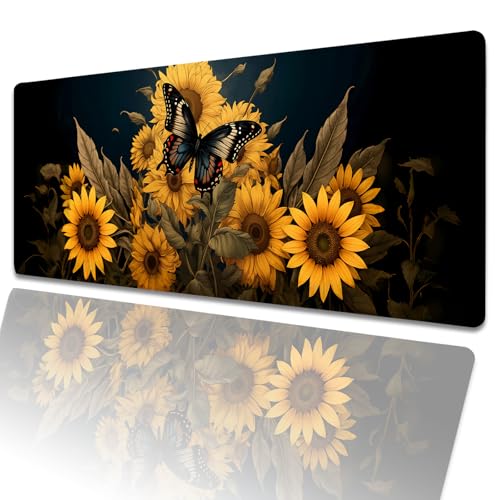 amepay Gaming-Mauspad mit Sonnenblumen-Schmetterlingen, 80 x 30 cm, florales dunkles Design, große erweiterte Schreibtischunterlage mit rutschfester Gummiunterseite, großes Mauspad für Laptop amepay Gaming-Mauspad mit Sonnenblumen-Schmetterlingen, 80 x 30 cm, florales dunkles Design, große erweiterte Schreibtischunterlage mit rutschfester Gummiunterseite, großes Mauspad für Laptop von amepay