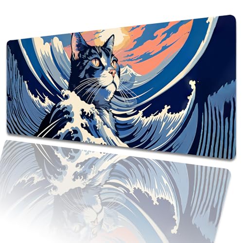 amepay Gaming-Mauspad mit japanischer Malerei, 80 x 30 cm, Kätzchenwelle, große erweiterte Schreibtischunterlage mit rutschfester Gummiunterseite, großes Mauspad für Laptop, Computer, PC, für Gamer amepay Gaming-Mauspad mit japanischer Malerei, 80 x 30 cm, Kätzchenwelle, große erweiterte Schreibtischunterlage mit rutschfester Gummiunterseite, großes Mauspad für Laptop, Computer, PC, für Gamer von amepay