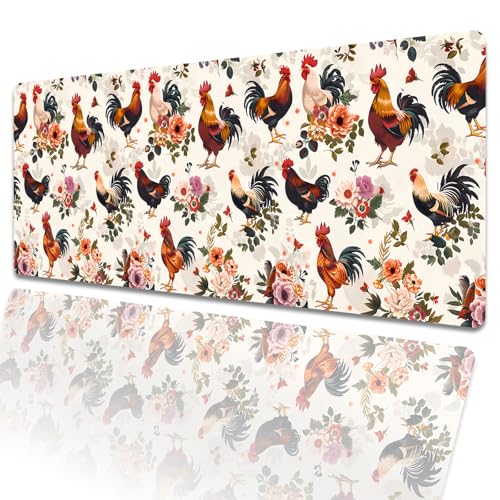amepay Gaming-Mauspad mit niedlichem Hahn, 80 x 30 cm, Huhn, große erweiterte Schreibtischunterlage mit rutschfester Gummiunterseite, Blume, Retro-Mauspad für Laptop, Computer, PC, für Gamer, Büro amepay Gaming-Mauspad mit niedlichem Hahn, 80 x 30 cm, Huhn, große erweiterte Schreibtischunterlage mit rutschfester Gummiunterseite, Blume, Retro-Mauspad für Laptop, Computer, PC, für Gamer, Büro von amepay