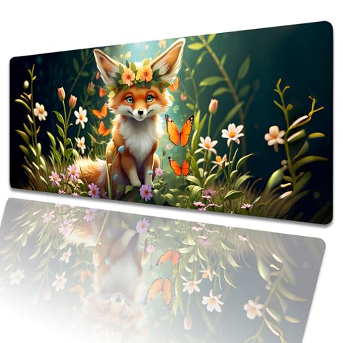 amepay Gaming-Mauspad mit niedlicher Girlande, Fuchs, 80 x 30 cm, Cartoon-Blume, große erweiterte Schreibtischunterlage mit rutschfester Gummiunterseite, großes Mauspad für Laptop, Computer, PC, für amepay Gaming-Mauspad mit niedlicher Girlande, Fuchs, 80 x 30 cm, Cartoon-Blume, große erweiterte Schreibtischunterlage mit rutschfester Gummiunterseite, großes Mauspad für Laptop, Computer, PC, für von amepay