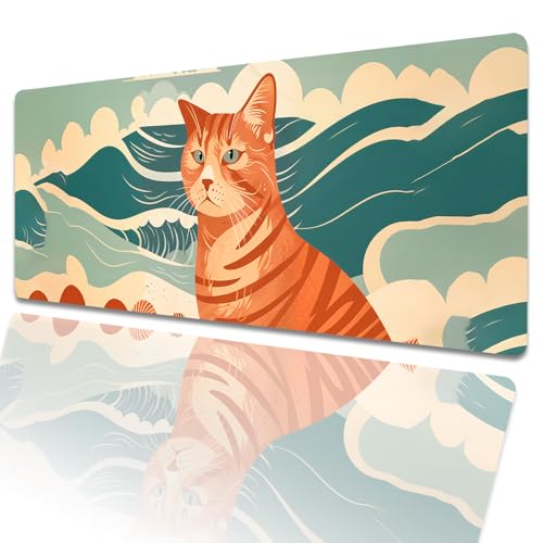 amepay Gaming-Mauspad mit orangefarbener Katze, 80 x 30 cm, Retro-Wellen-Strand, große erweiterte Schreibtischunterlage mit rutschfester Gummiunterseite, großes Mauspad für Laptop, Computer, PC, für amepay Gaming-Mauspad mit orangefarbener Katze, 80 x 30 cm, Retro-Wellen-Strand, große erweiterte Schreibtischunterlage mit rutschfester Gummiunterseite, großes Mauspad für Laptop, Computer, PC, für von amepay