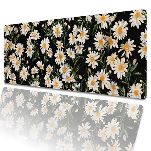 amepay Gaming-Mauspad mit weißem Gänseblümchen, 80 x 30 cm, elegantes Blumenmuster, groß, verlängerte Schreibtischunterlage mit rutschfester Gummiunterseite, schwarzes großes Mauspad für Laptop amepay Gaming-Mauspad mit weißem Gänseblümchen, 80 x 30 cm, elegantes Blumenmuster, groß, verlängerte Schreibtischunterlage mit rutschfester Gummiunterseite, schwarzes großes Mauspad für Laptop von amepay