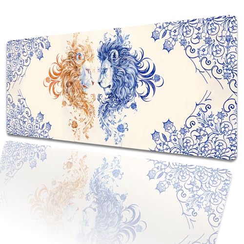 amepay Royal Lion Gaming-Mauspad, 80 x 30 cm, blau-goldfarben, elegante, edle, große, erweiterte Schreibtischunterlage mit rutschfester Gummiunterseite, großes Mauspad für Laptop, Computer, PC, für amepay Royal Lion Gaming-Mauspad, 80 x 30 cm, blau-goldfarben, elegante, edle, große, erweiterte Schreibtischunterlage mit rutschfester Gummiunterseite, großes Mauspad für Laptop, Computer, PC, für von amepay